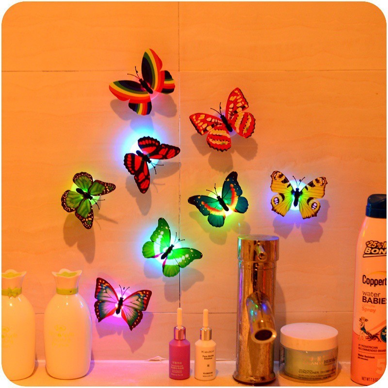 5 Pcs Butterfly Night Light Creative Funny Colorful Glowing Butterfly Light Stickable Flashing LED Lights House Decorative Wall