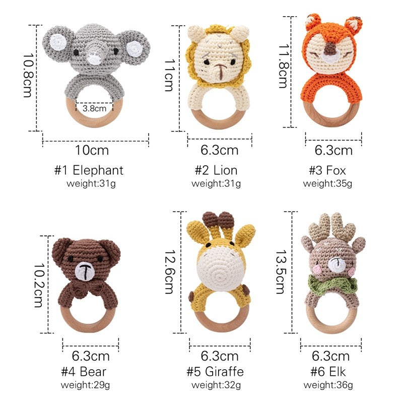 Brinquedos de Crochê para Bebês Chocalho de Animal Desenho Animado Chocalhos Musicais para Bebês Chocalho de Dentista Kawaii Brinquedo de Bebê 0-12 Meses Brinquedos Montessori