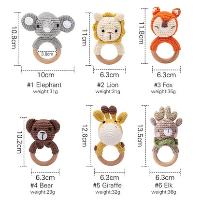 Brinquedos de Crochê para Bebês Chocalho de Animal Desenho Animado Chocalhos Musicais para Bebês Chocalho de Dentista Kawaii Brinquedo de Bebê 0-12 Meses Brinquedos Montessori