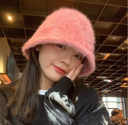 2023 new Hat winter women's fashion Solid color rabbit fur hat bucket cap  fisherman's hat  knitted wool basin Bucket Hat
