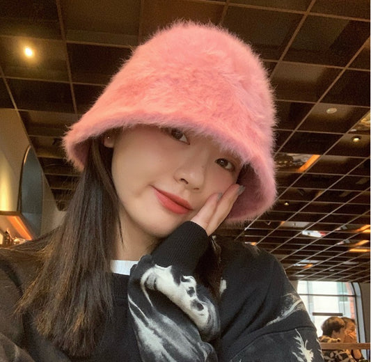 2023 new Hat winter women's fashion Solid color rabbit fur hat bucket cap  fisherman's hat  knitted wool basin Bucket Hat