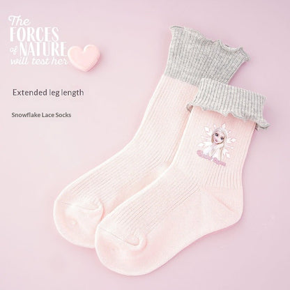 Disney Girls' Socks Autumn/Winter Lace Short Socks Elsa Princess A-Class Cartoon Children'S Cute Warm Cotton Socks