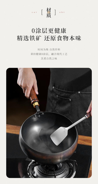 Panela de ferro best-seller, panela de barriga grande, mini wok forjada à mão, mini panela de ferro pequena, wok doméstica sem revestimento e antiaderente