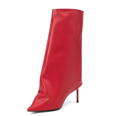 2024New Designer Slender High Heels Knee Length Women's Boots Fashion Walk Party Women's Large Mid Size Boots Autumn and Winter