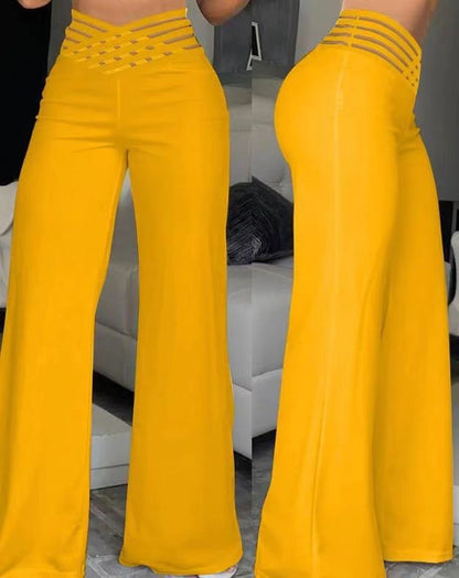 Women High Elastic Waist Wide Leg Loose Pants Summer Fashion Oversized Solid Color Dance Full Flare Trousers LRFZ-m040