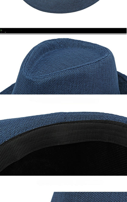 Middle-aged Spring and Summer Outdoor Sun Protection Hat Beach Top Hat Female Casual Retro Jazz Linen Hat  Fedoras for Man Party
