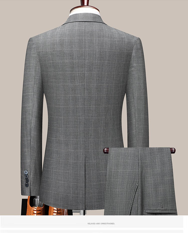 2024 Men's Checkered Business Casual Suit Two-Piece Set Polyester Wedding Trend Handsome Boutique Suit + Trousers