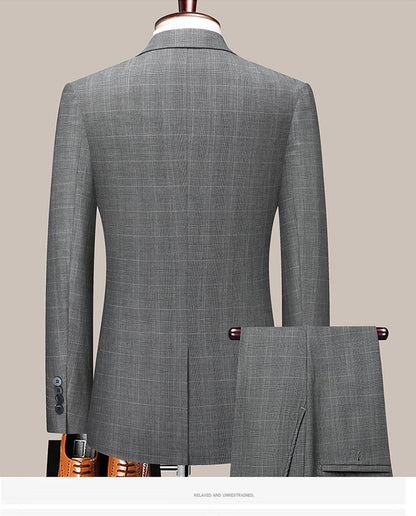 2024 Men's Checkered Business Casual Suit Two-Piece Set Polyester Wedding Trend Handsome Boutique Suit + Trousers