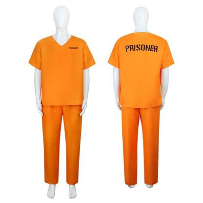 Unisex Adult Convict Carnival Halloween Fancy Dress Up Incarcerated Uniform Outfit Orange Prisoner Costume For Men