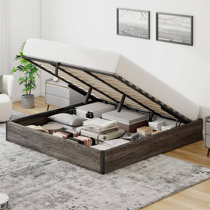 Queen Size Lift Up Storage Platform Bed Frame, Metal Bed Frame with Wooden Slats Support, No Box Spring Needed, Large Storage Sp