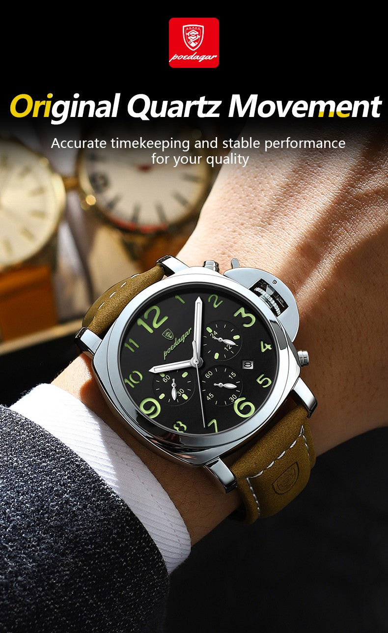 POEDAGAR Top Luxury Fashion Watch For Men Waterproof Luminous Chronograph Man Watch Leather Military Men's Quartz Watches Reloj