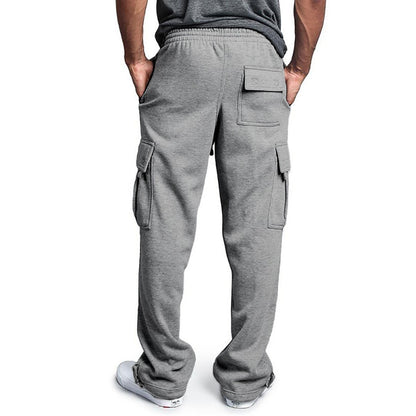Calça Moletom Masculina Reta, Jogger para Esportes e Moda Urbana, Larga, Grande, com Cordão, Calça Longa Masculina com Múltiplos Bolsos