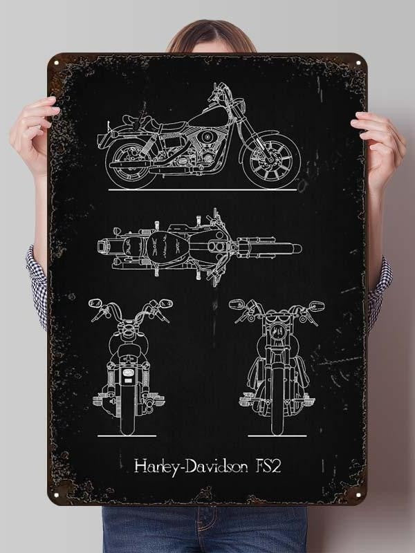 Letreiro de Flandres H-Harley Pôster de Motocicleta Decoração Estética de Quarto Masculino Placas de Metal Personalizadas para Garagem Decoração de Parede Retrô para Casa