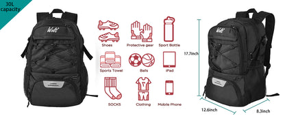 Wolt | Basketball Backpack Large Sports Bag with Separate Ball holder & Shoes compartment, Best for Basketball, Soccer, Voll