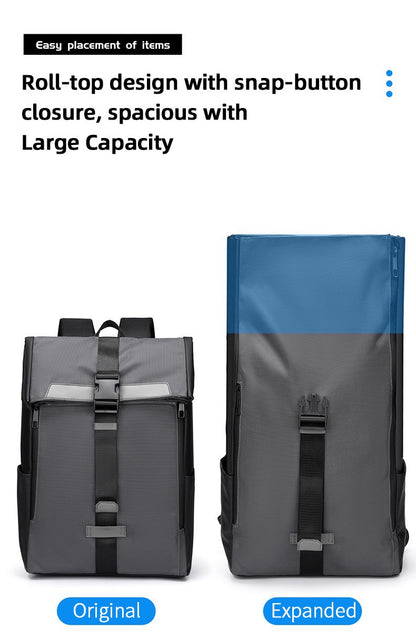 2025 Athletic feel Trendy Backpack Waterproof Fabric 15.6 inch Laptop Roll-Top Design Large Capacity for Commuting Travel School