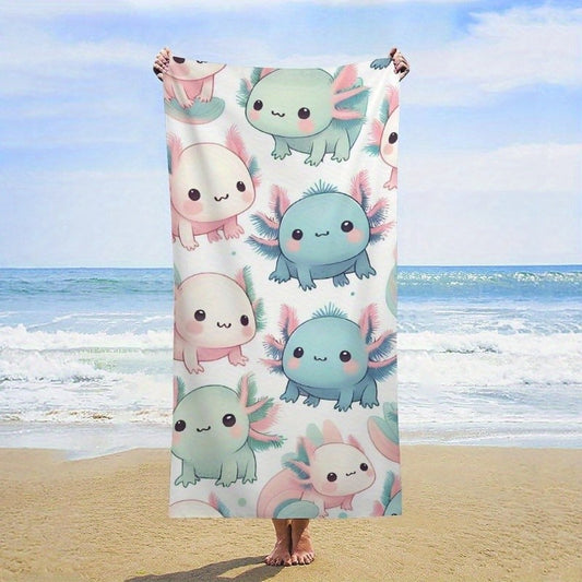 Cute Axolotl Beach TowelMicrofiber terry bath towels for yoga, travel, swimming, fitness and camping