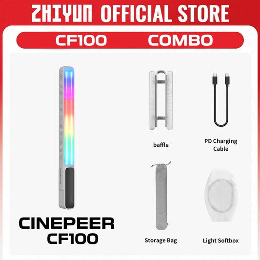 ZHIYUN Official CINEPEER CF100 100W RGB Handheld Stick Light  LED Lights 2700K-6500K for Photo Video Streaming Photography Light