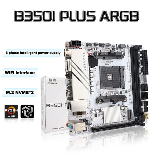 JGINYUE B350 Chip Placa-mãe MINI-ITX AM4 DDR4 para Desktop Gaming AMD Placa-mãe B350I-PLUS ARGB Sata NVME