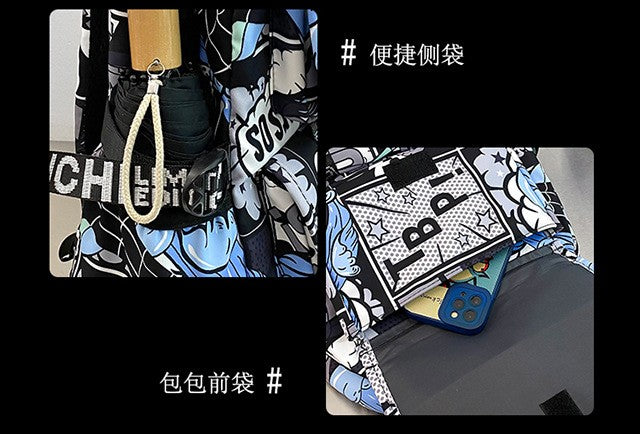 Anime Male and Female High-capacity One Piece Luffy Graffiti Printed Backpack for Middle High Students School Bag