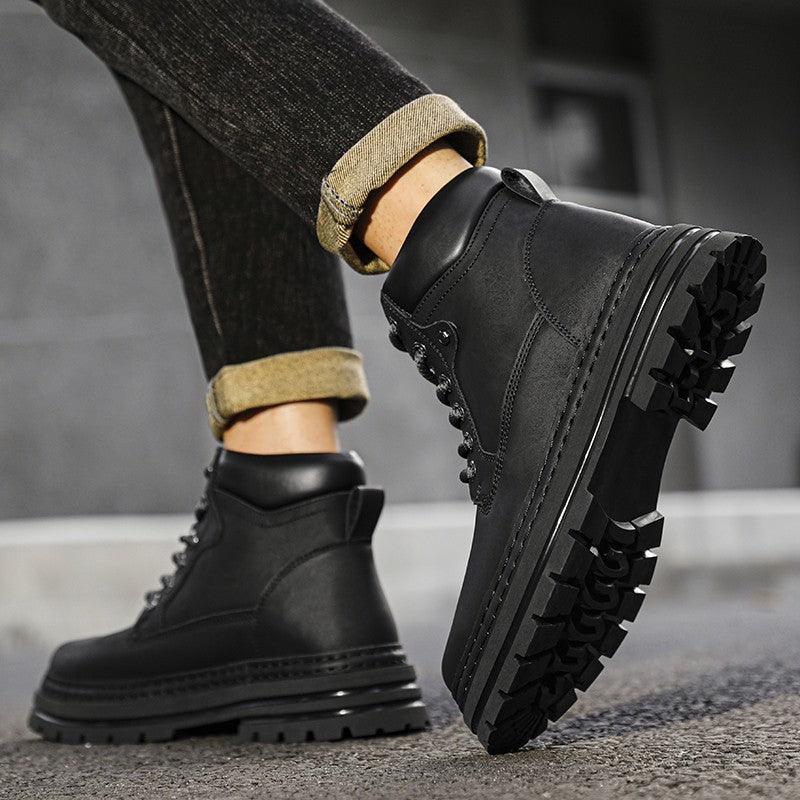 Leather Ankle Boots Stylish Walking Shoes Outdoor Men Casual Footwear Winter Plush Snow Boots New Trendl Mens High Top Shoes
