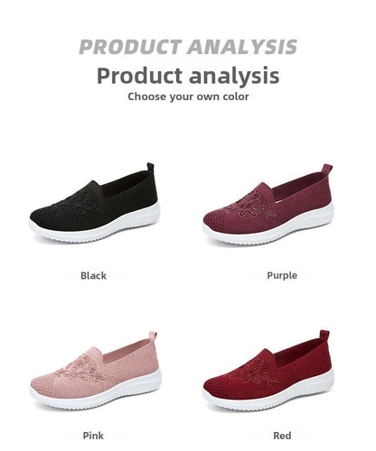 Women's Fashion Vulcanised Trainers 2025 Round Toe Breathable Flower Mesh Casual Flat Slip-On Women's Casual Vulcanised Shoes