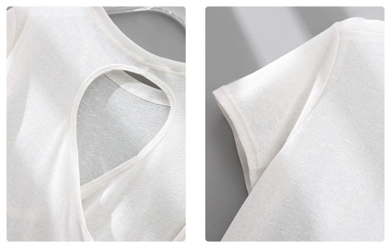 DRUR Gym Tops Women Lightweight Sweatshirt Summer Short Sleeve Quick Dry Fitness Running Tshirt Back Cross Hollow Yoga Wear New