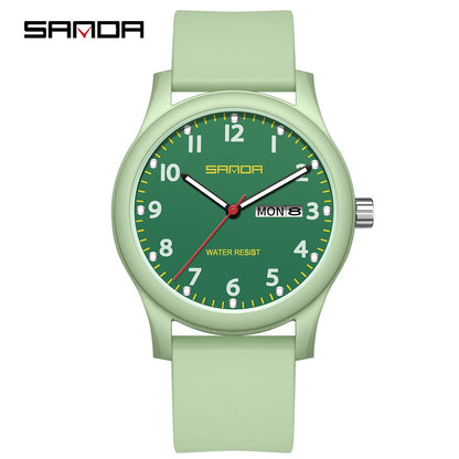 SANDA 3263 Fashion Casual Men Watch Silicone Strap Waterproof Luminous Clock Unisex Wristwatch Date Week Sport Man Watches