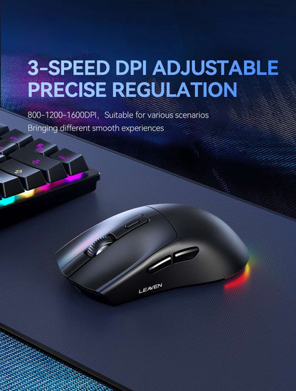 Dual-Mode Wireless Mouse | Magnetic Charging Dock | RGB Backlit | 3-Speed DPI (800-1200-1600) | 2.4G/BT | Suitable for daily use