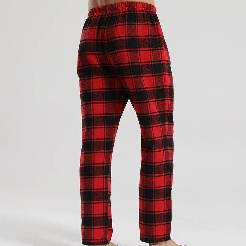 Fashionable casual plaid red plaid pajama pants new men's plaid pajamas soft and comfortable elastic waistband slacks