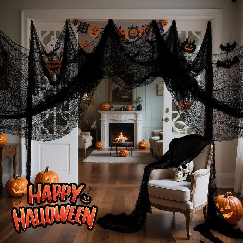 Halloween Gauze Fabric Black Chunky Gauz Fabric Haunted House Diy Decorative Gauze Horror Party Scene Props Halloween Decoration