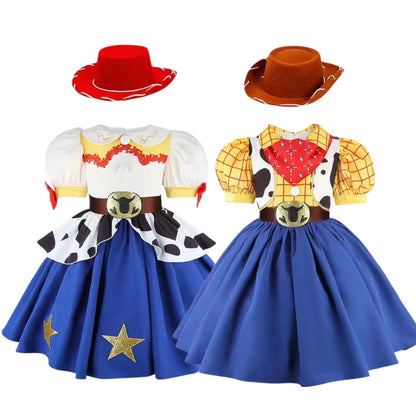 2026 New Girls Cow Spot Dress Children's Halloween Toy Cosplay Costume Toddler Up Birthday Stage Performance Cowboy Dress Carniv
