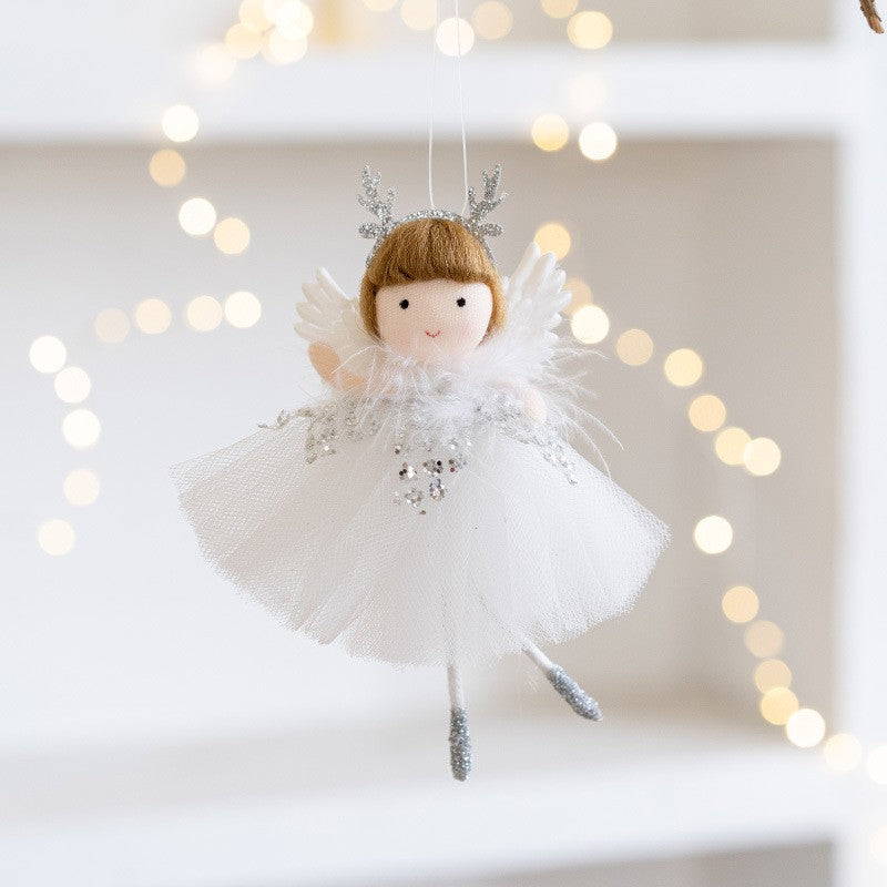 Christmas mesh skirt antlers angel girl doll pendant Christmas tree decoration small pendant children New Year gift