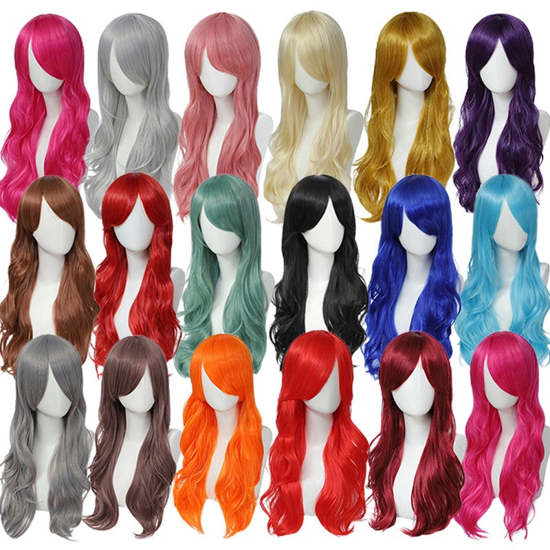 Peruca Cosplay Anime Versátil Multicolorida Cabelo Longo Cacheado com Cabelo Levemente Cacheado Peruca de Fibra Sintética