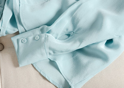 2025 Spring New Women's Silk Shirt Women's Long Sleeve 100% Mulberry Silk Blouse 16 MM White-collar OL Style Shirts For Women