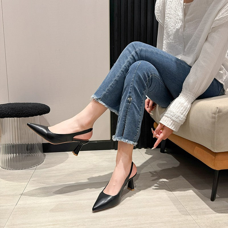 New style pointed-toe fashionable high heels women's thin-heel outdoor toe-cap sandals with shallow back opening single shoes