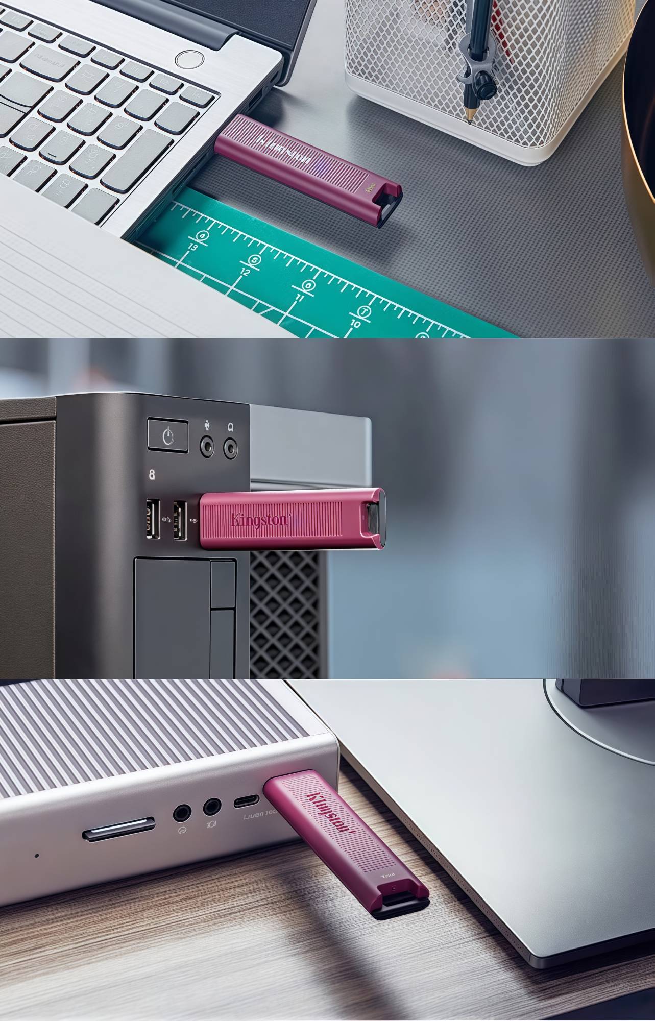 Pen drive Kingston SSD USB 3.2, transferência de alta velocidade, grande capacidade. [USB 3.2] Velocidade de leitura 1000 MB/s, velocidade de gravação 900 MB/s.