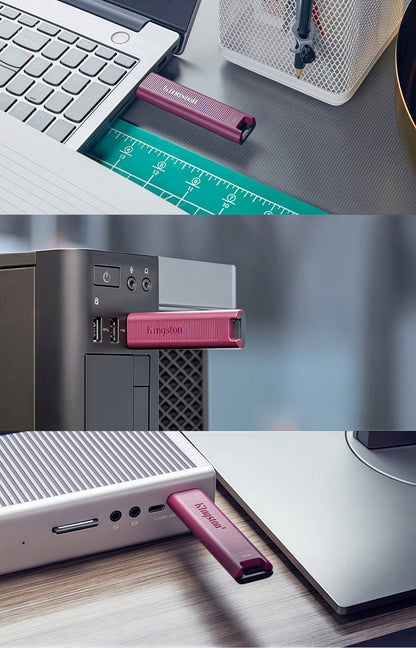 Pen drive Kingston SSD USB 3.2, transferência de alta velocidade, grande capacidade. [USB 3.2] Velocidade de leitura 1000 MB/s, velocidade de gravação 900 MB/s.