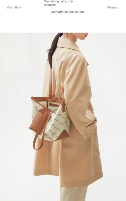 Songmont Designer Tote Bag Signature Monogram Print PU Material Lightweight Durable Womens Bag Zipper Top Polyester Lining