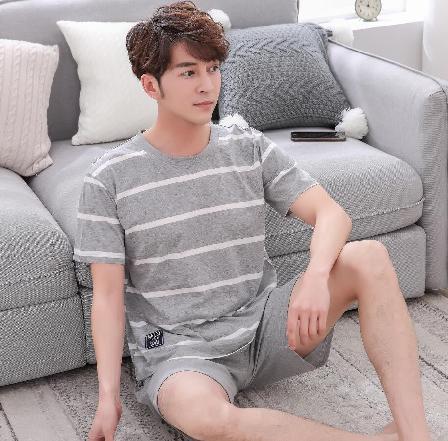 Cotton Summer Thin Men's Pajamas Set Plus Size Short Sleep Tops Pant Sleepwear Suit Male Home Suit Homewear Casual Pyjamas
