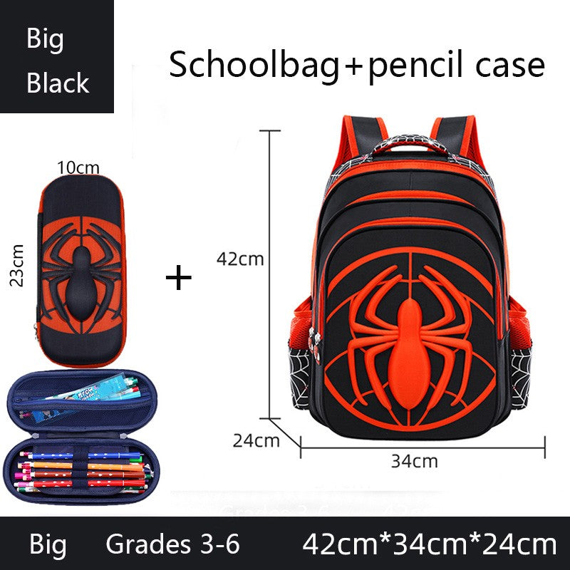 Bolsa Tiracolo Infantil Aranha 3D Tridimensional Desenho Animado, Estojo Escolar Menino Menina Adolescente, Mochila Infantil 2 Peças Impermeável