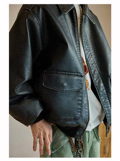 Mauroicardi Spring Cool Handsome Oversized Vintage Distressed Black Pu Leather Jacket Men Pockets Luxury Designer Clothes 2024