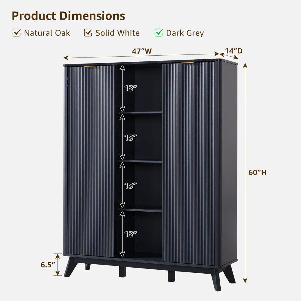 6-Tier Adjustable Fluted Shoe Storage Cabinet with 2 Sliding Doors, 60 Tall Freestanding Organizer for Entryway