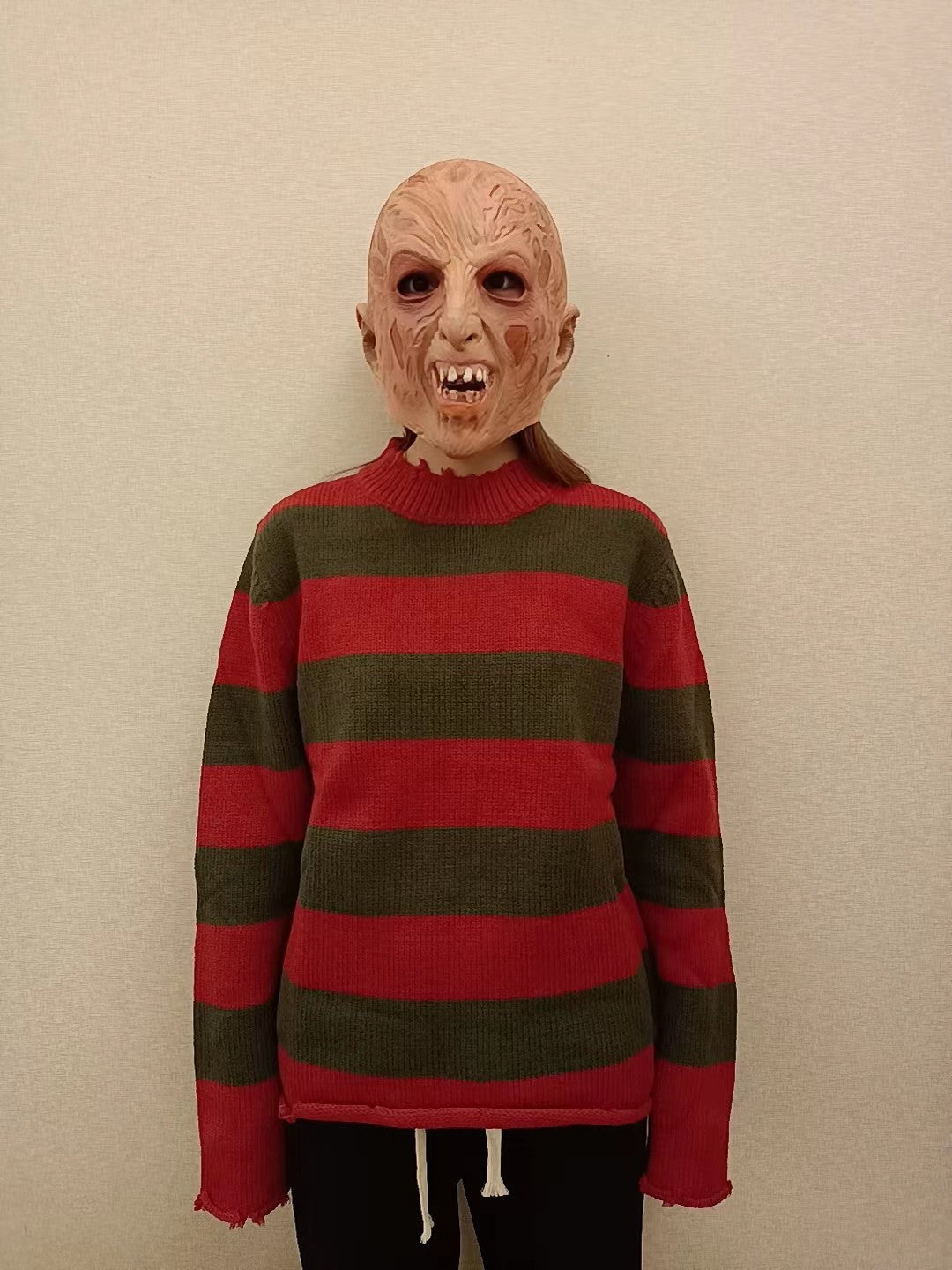 Freddy Cosplay Costume Adult Sweater Red Striped Knitting Top Coat Hat Fnaf Mask Halloween Carnival Party Costume for Men