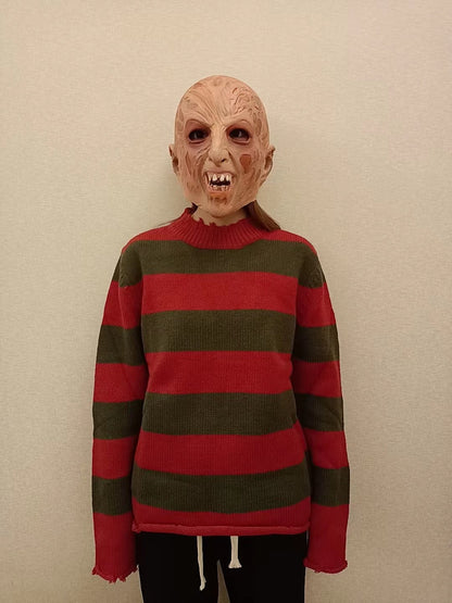 Freddy Cosplay Costume Adult Sweater Red Striped Knitting Top Coat Hat Fnaf Mask Halloween Carnival Party Costume for Men