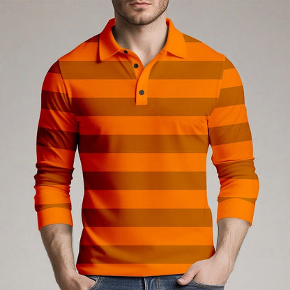 Fashion Horizontal Stripes Men's Long Sleeve Polo Shirt Breathable Business Casual Top Slim  Quick Dry Multi Colors Men Clothes