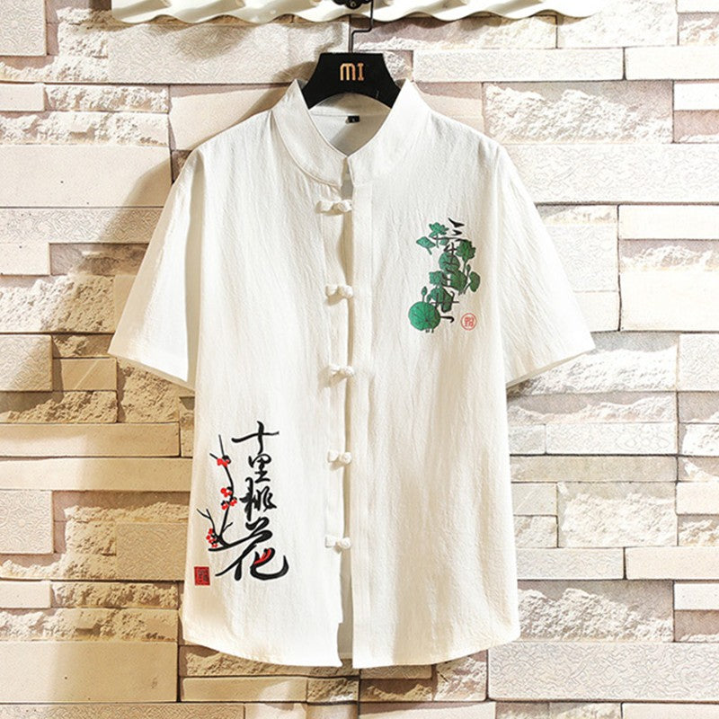 2023 New Chinese Style Shirt Mens Tops Tang Suit Linen 3/4 Sleeve  Traditional Kung Fu China Type Hanfu Shirt Plus Size 4Xl 5Xl