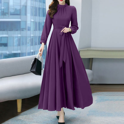ZANZEA Women Long Sleeve A-line Sundress Spring Long Dress Autumn Solid Party Holiday Maxi Dresses Vestidos Femme Vintage Robe