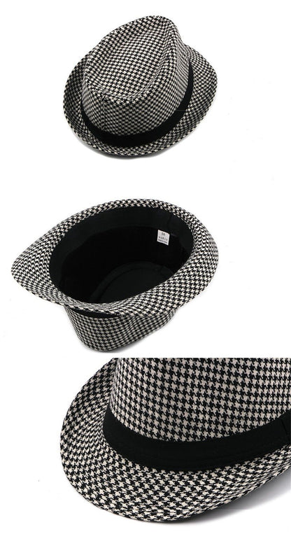 Primavera Verão Novo Chapéu Xadrez Vintage Masculino Chapéu de Lã para Homens de Meia-Idade e Idosos Chapéu de Cavalheiro Chapéu de Jazz
