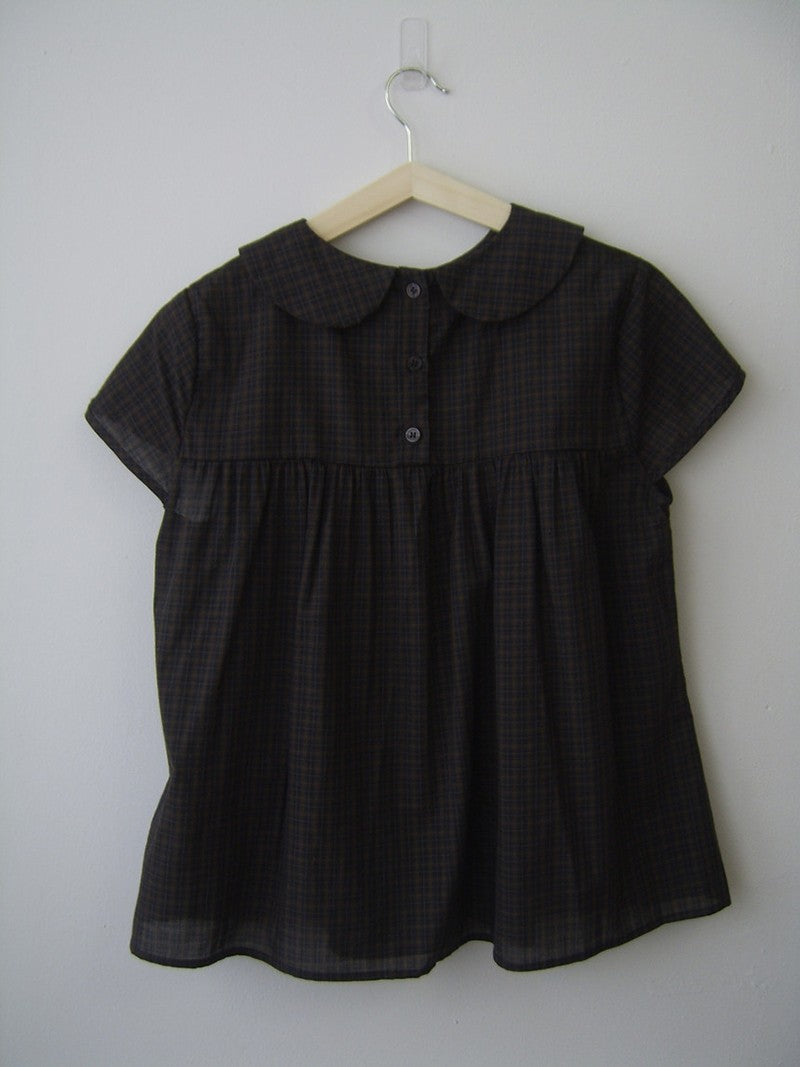 Vintage Plaid Shirts Women Japanese Harajuku Bow Peter Pan Collar Blouses Summer Korean Aesthetic Short Sleeve Casual Tops New