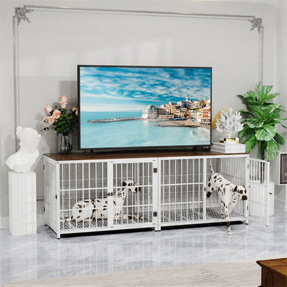 Caixa de Madeira Grande para Cães, Estilo Móvel Interno, Gaiola Elevada para Cães de Estimação, Canil, Mesa de Apoio, Cercado com Treliça, 3 Portas, Bandeja Removível